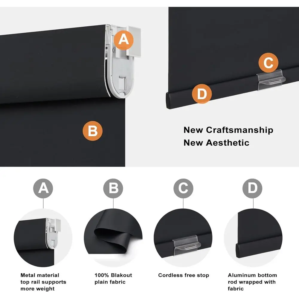 Tonalità oscuranti senza fili per finestre: isolamento termico, protezione UV, privacy, non è necessaria alcuna attrezzi (nero, 22 x 72)