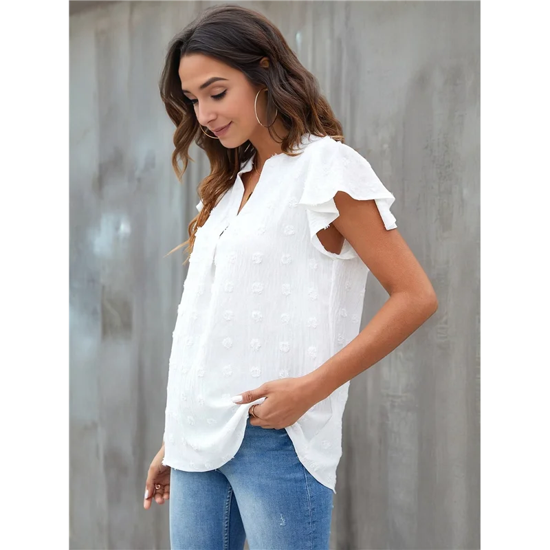 ASDS-Camisiera da donna con scollo a V, maniche con volant, camicie fluide, eleganti, casual, carine, estive