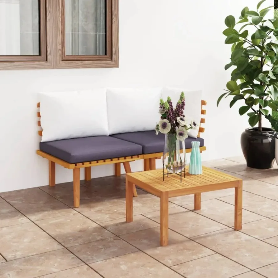 2 Piece Patio Lounge Set with Cushions Solid Acacia Wood