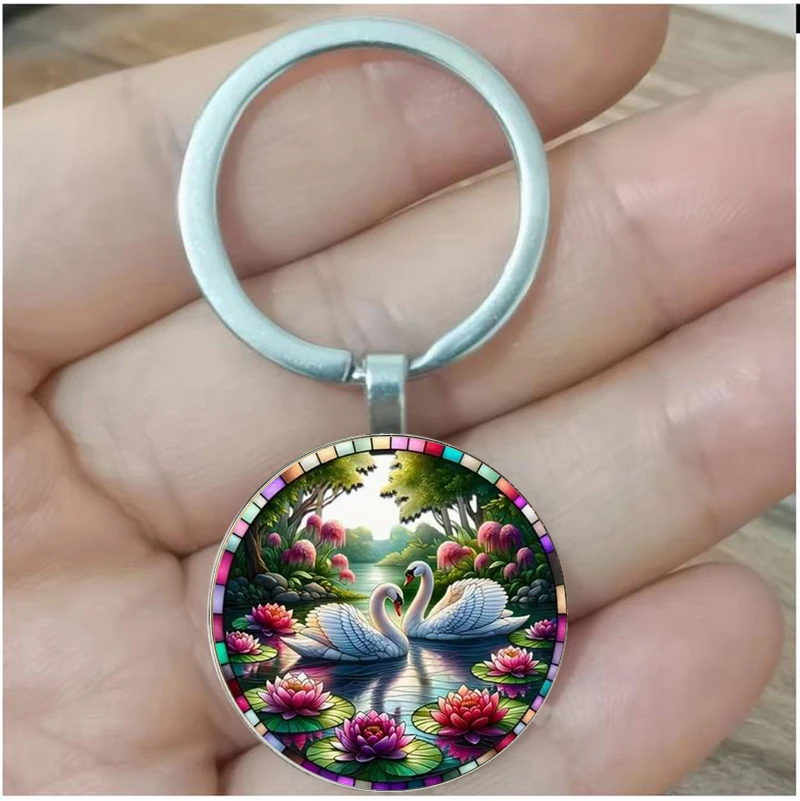 

Zinc alloy keychain, two lotus swans - ideal gifts for family and friends on Christmas, Easter, and Thanksgiving