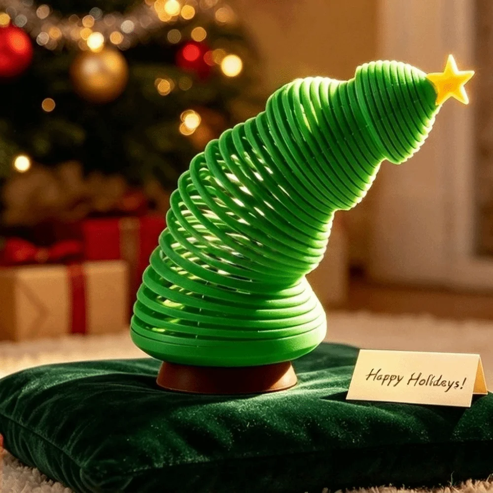 Plastic Spring Christmas Tree Figurine Bendable Decorative 3D Printed Christmas Tree with Star Topper Simulation