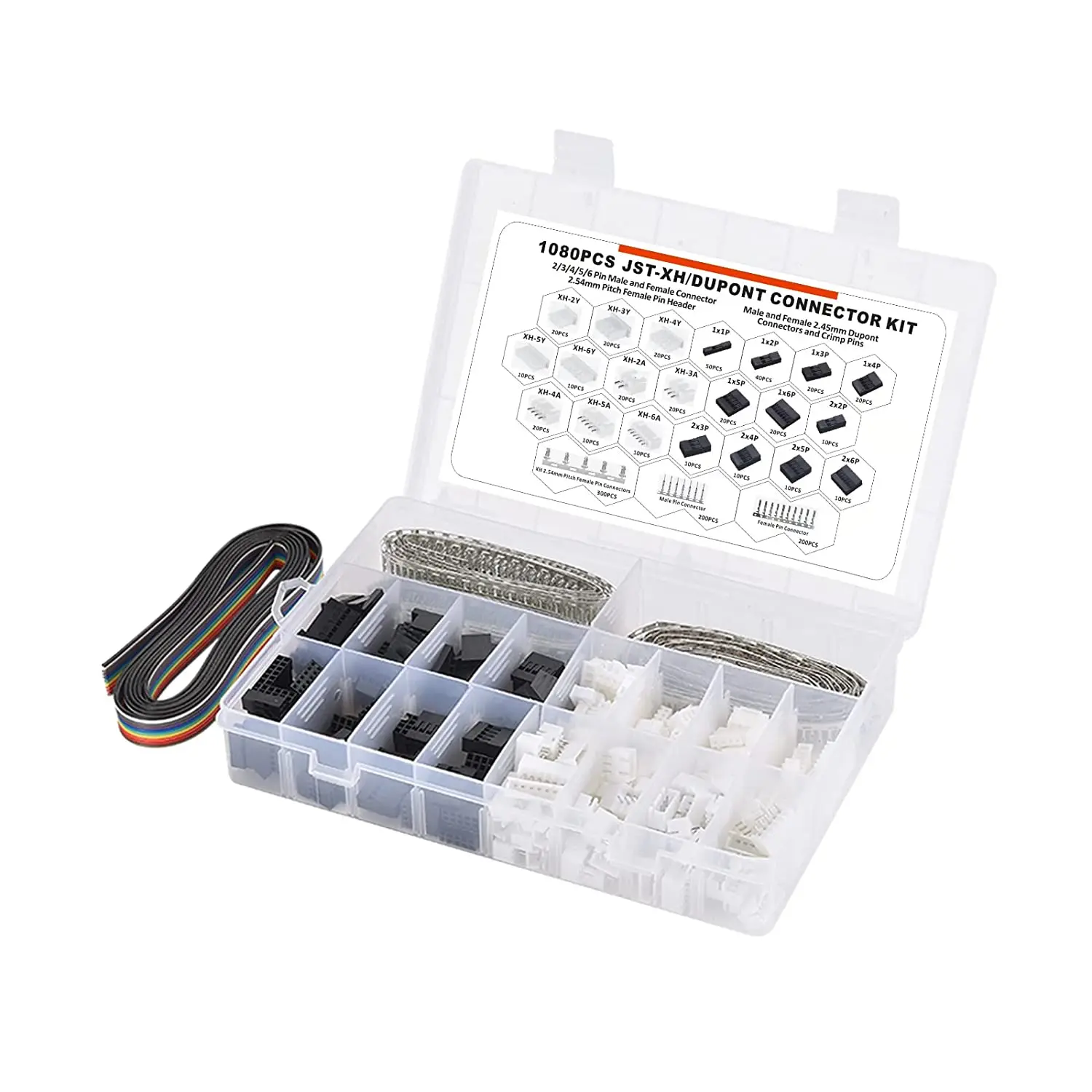 1080PCS Dupont/JST-XH Terminals Kit 2In1Terminals Assortment Kit Housing and Male/Female Pin Heads Connectors Plug Set