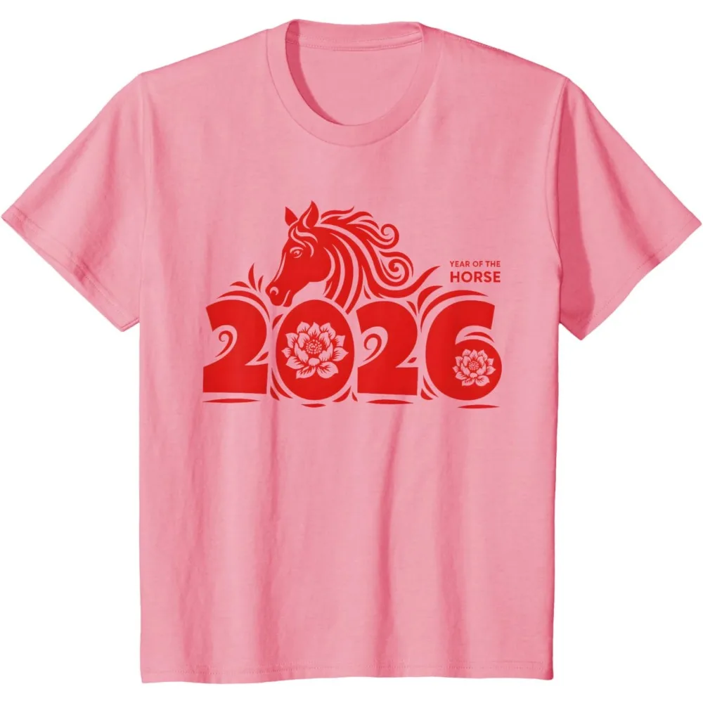 تي شيرت سنة الحصان 2026 السنة الجديدة 2026 للجنسين النساء الرجال تي شيرت قصير الأكمام س الرقبة الشارع الشهير عالية الجودة القطن تيز #4