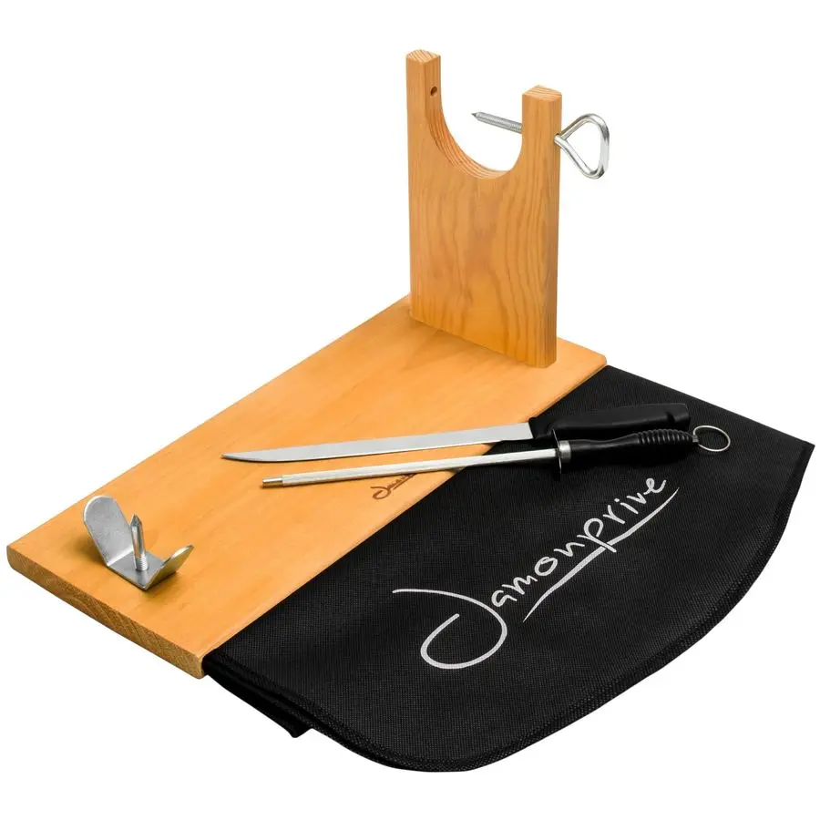 Soporte para jamón profesional con cuchillo para jamón, cubierta para jamón de acero para afilar, ideal para jamón Serrano, jamón ibérico y Prosc italiano