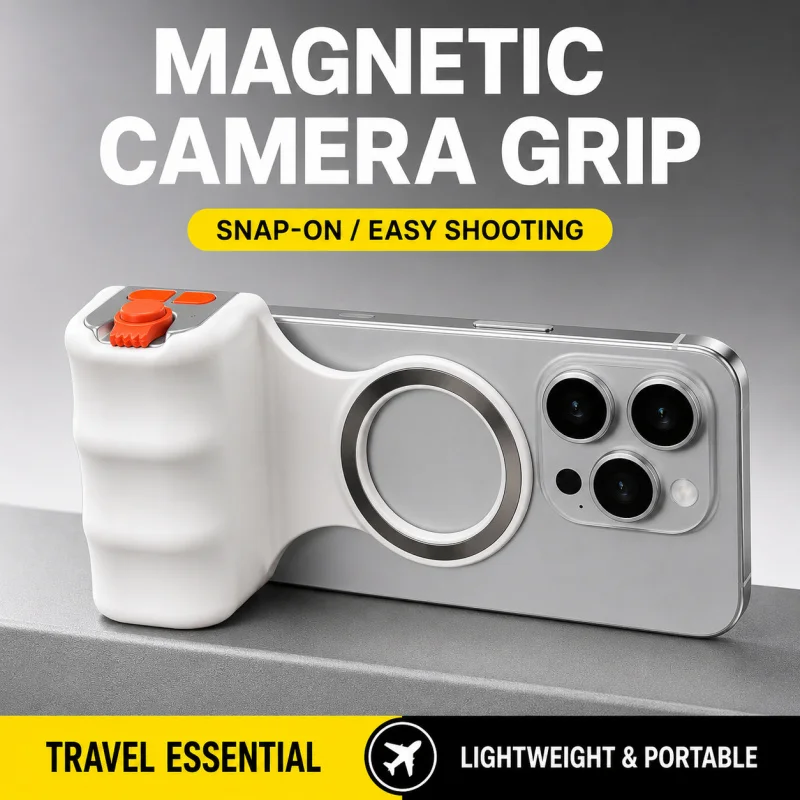 Magnetic Phone Camera Grip with Wireless Shutter Remote Portable Selfie Handle Handheld Stabilizer for Vlog Photo Video Recordin