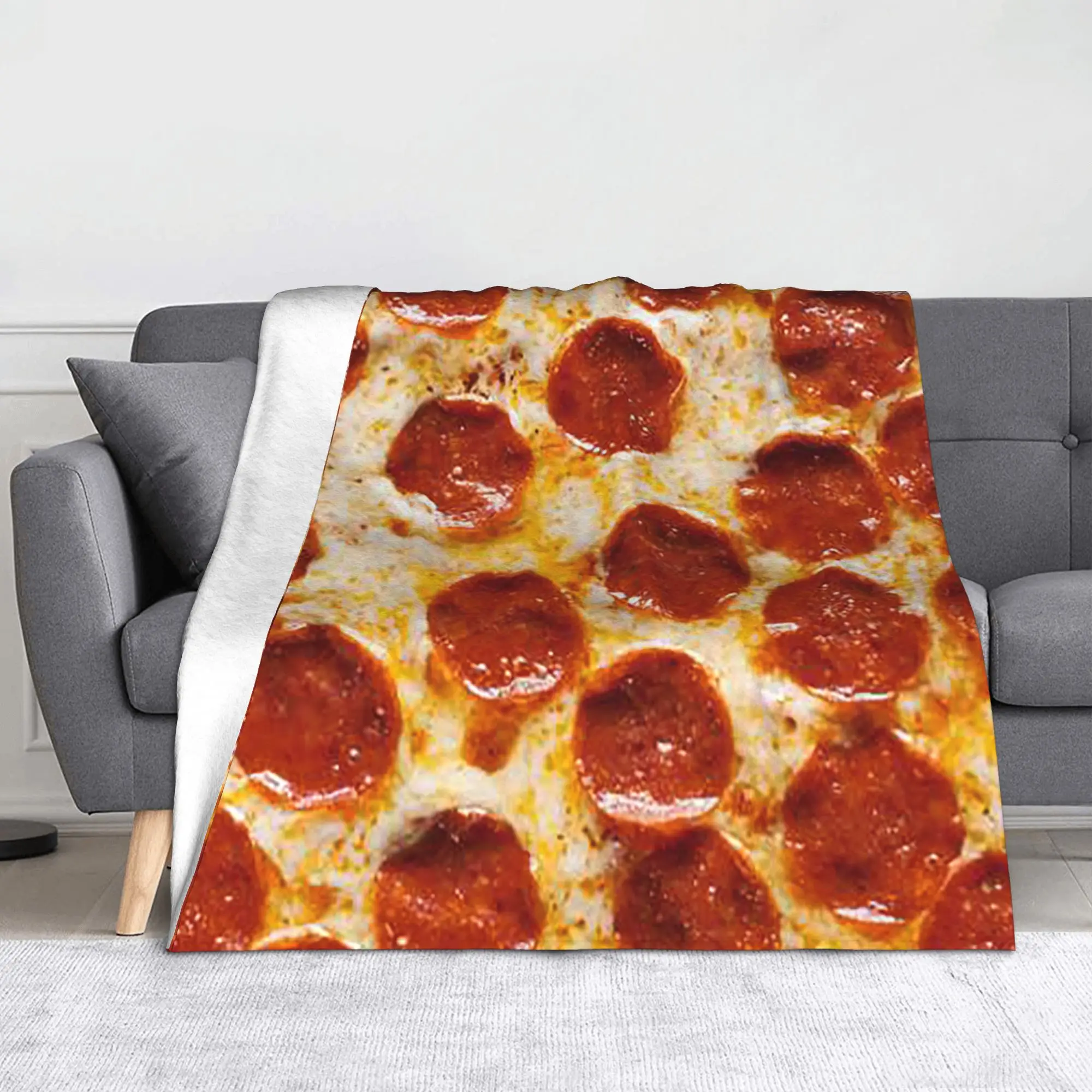Manta de franela con patrón de Pizza de Pepperoni, manta impresionante para comida de tortilla para el hogar, colcha de 125x100cm
