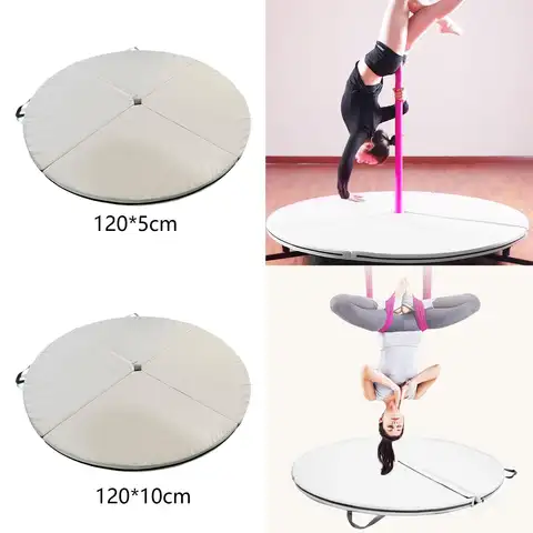 운반 손잡이가있는 폴 댄스 매트 접이식 충격 흡수 홈 체육관 피트니스 스튜디오 체조 훈련을위한 라운드 운동 매트
