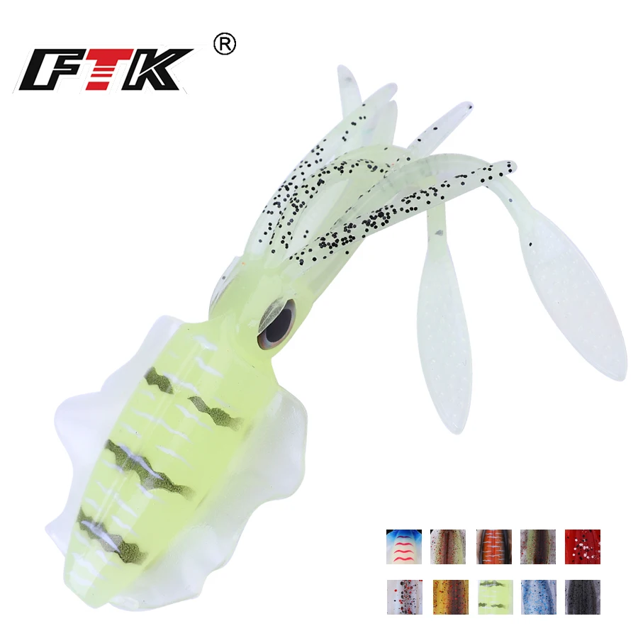 

FTK 1PC 15cm 20g Squid Skirts Plastic Glow Octopus Soft Fishing Lure Saltwater Rigged Carp Trolling Saltwater Bait Jig Wobblers