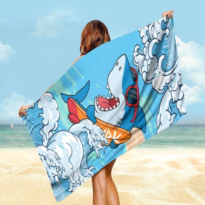 3D Print Shark Beach Towel Microfiber Lightweight Quick-Dry Water Absorbing Bath Towel For Adults Kids Swimming Beach Towel