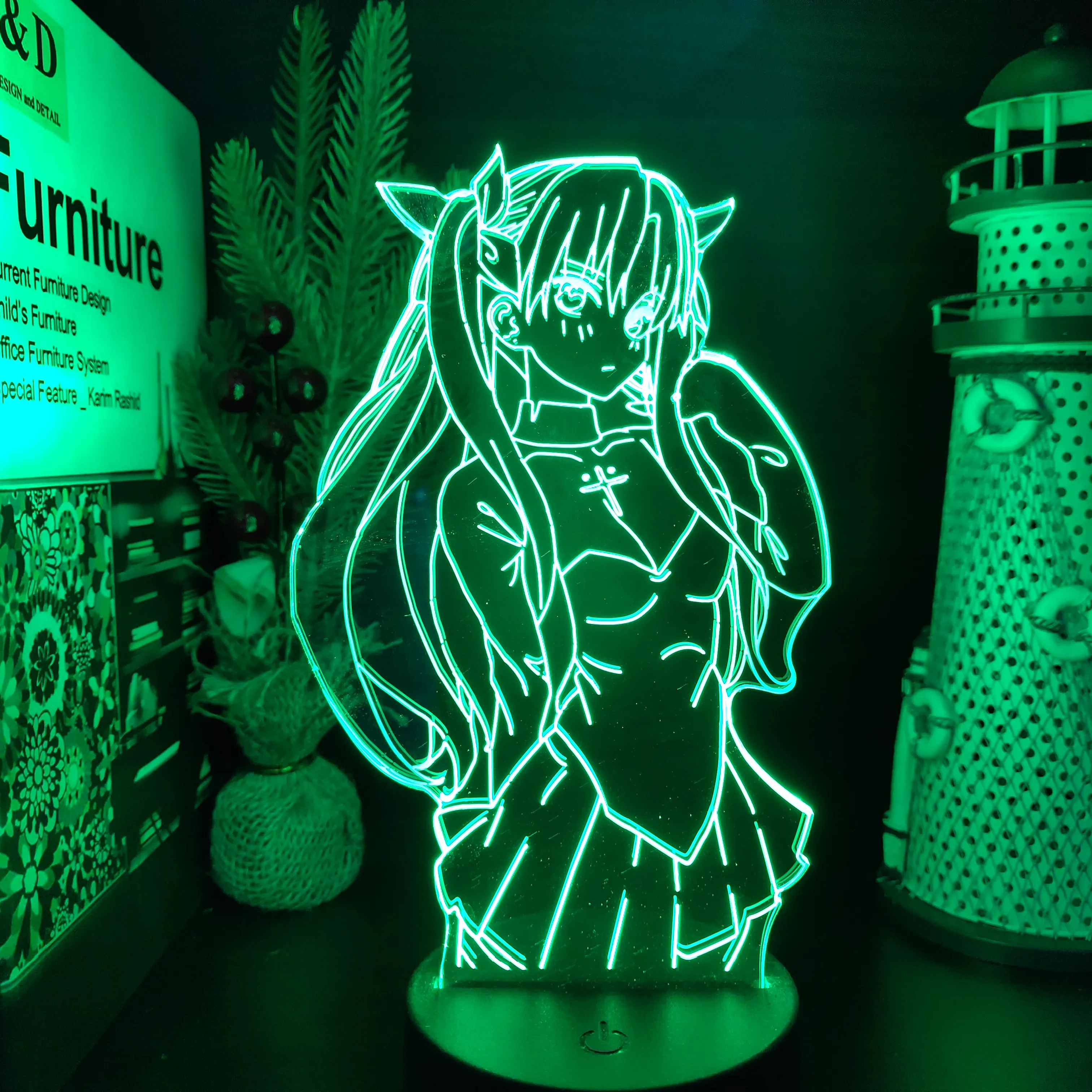 Fate/Stay Night Tohsaka Rin Anime 3D LED Illusion Lamp Nightlights Lampara for Home Decor Table Lamp Collector Color Changing