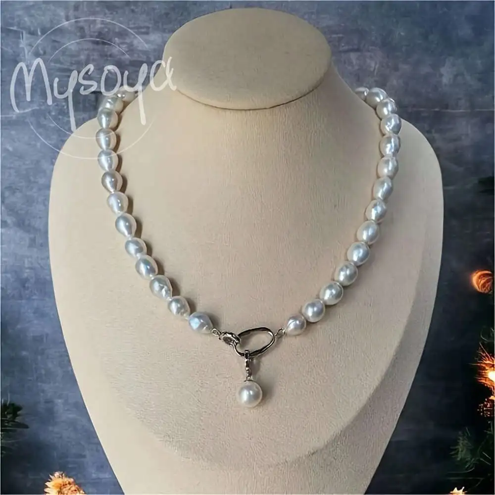 

MYSOYA белое жемчужное ожерелье в стиле барокко 9-11 мм, жемчуг, подарочная коробка, подарок для нее/Him, свадебные украшения, подарок на Рождество, Новый год, день рождения