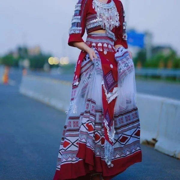 Miao National Dance Costumes Women Elegant Costume Chinese Traditional Classical Dance Dress Performance Costume Three Piece Set