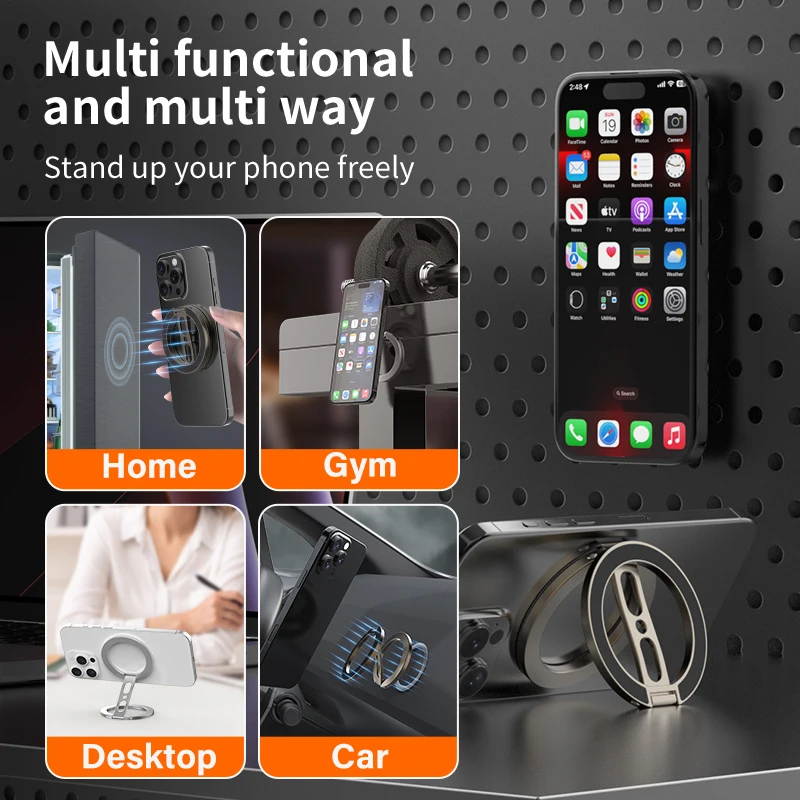 Mocny magnetyczny uchwyt na telefon z podparciem MagSafe, dwustronny magnes, pierścień na palec, podstawka na biurko, składany uchwyt do ćwiczeń na siłowni, do iPhone'a 17 16