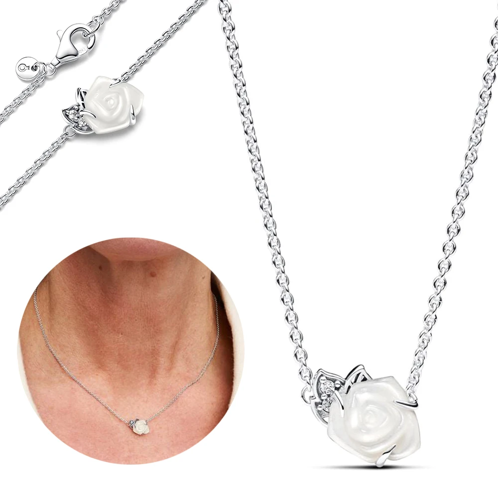 925 Sterling Silver White Rose in Bloom Double Dangle Charm Fit Charms Silver 925 Original Bracelet for Jewelry Making image 4