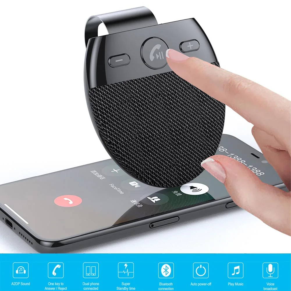 

Bluetooth-compatible Car Phone Sun Visor Hands Free Speakerphone with USB Car Speaker Handsfree Car kit Auto Power on Q1