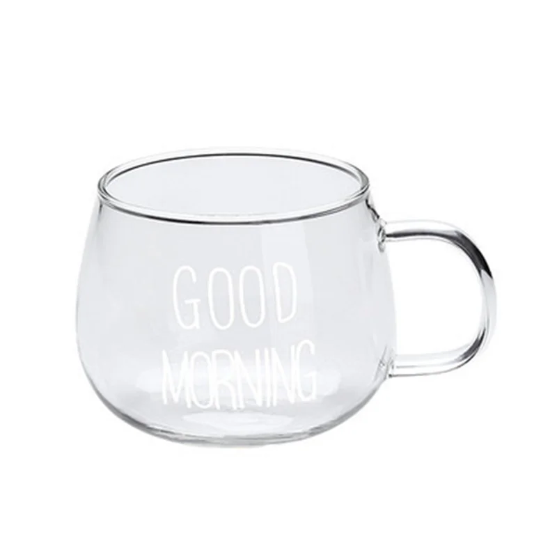 Creative Glass Coffee Milk Mug Large Capacity with Handle Transparent Glass Good Morning Breakfast Cup Cocktail Mugs Coffee Cup