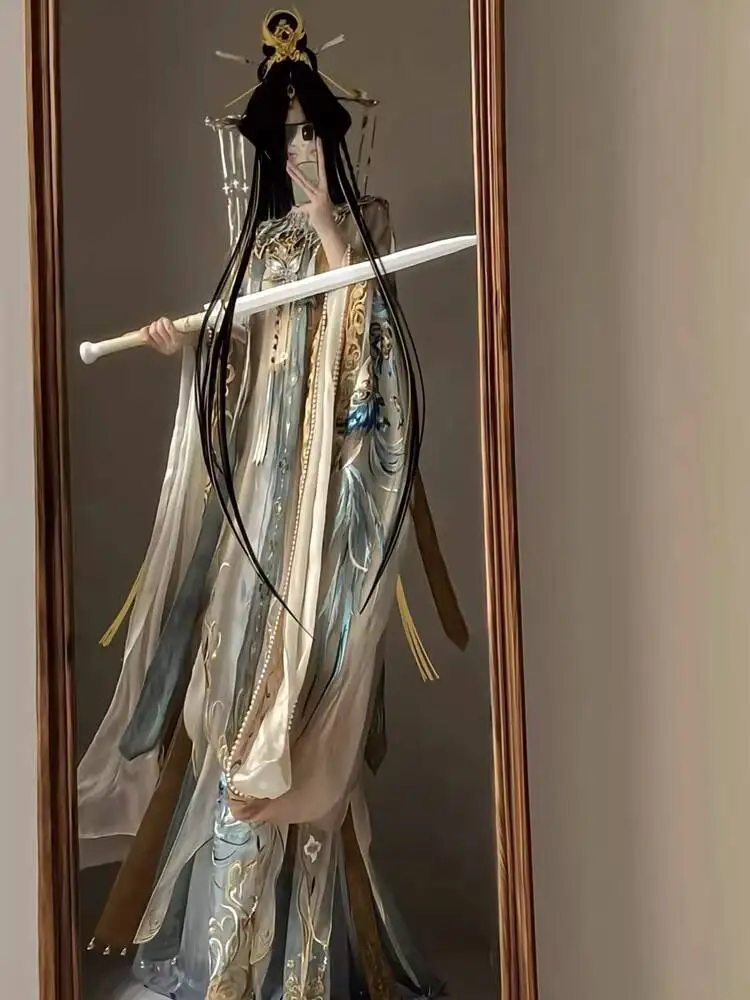 

Женский костюм в стиле ханьфу династии Мин, улучшенный дизайн, с обильной вышивкой, роскошный, в стиле богини-феи, для косплея, на Хэллоуин