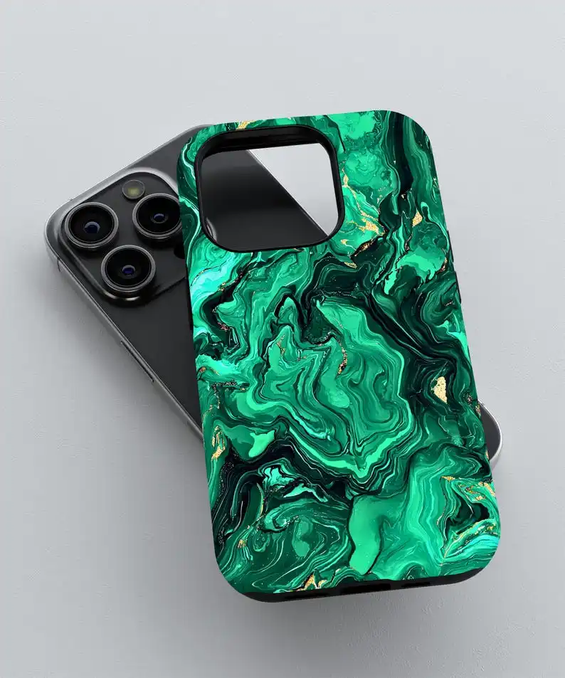 Personalized Emerald Green Marble Phone Case For IPHONE 16 15PRO MAX 14 13 12 11 Acrylic TPU Two in one magnetic Phone Cases