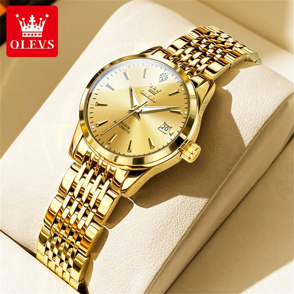 OLEVS 6635 Luxury Gold Women's Watches Luminous Calendar Waterproof Elegant Ladies Automatic Mechanical Wristwatch Original