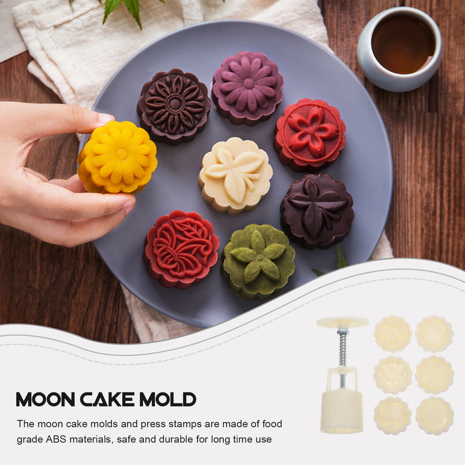

1Set DIY Mold Press Moon Cake Mold with 3D Flower Design Food Safe ABS Material Reusable Baking Mould for Cookies Homemade