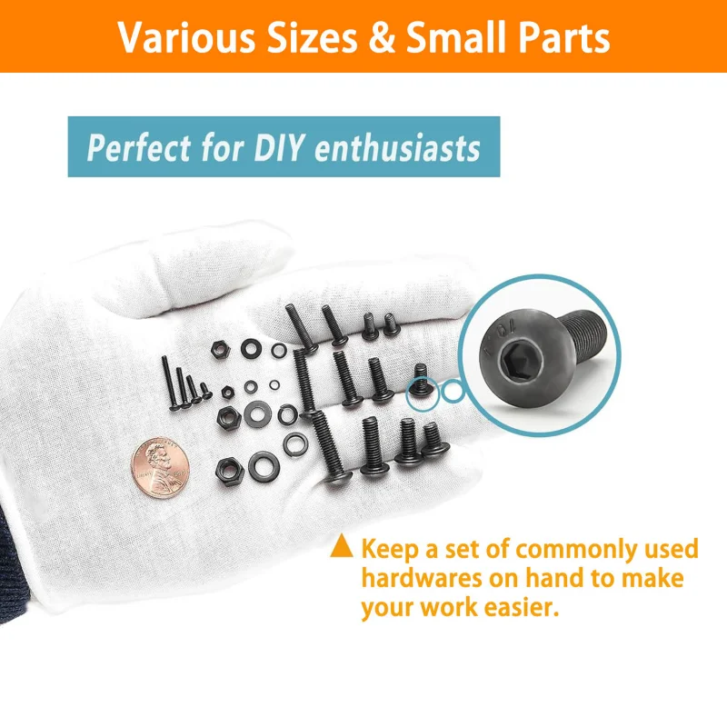 2000pcs M2-M5 Hex Button Head Screw Kit, Metric Bolts Nuts with Lock Flat Washers, 10.9 Alloy Steel Fastener Set in Storage Box
