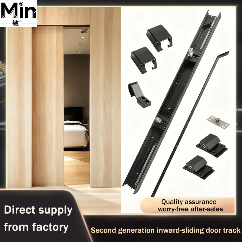 Second Generation Invisible Buffered Flat Sliding Door Track Hardware Kit for Wardrobe Closet Bedroom Hidden Door Installation