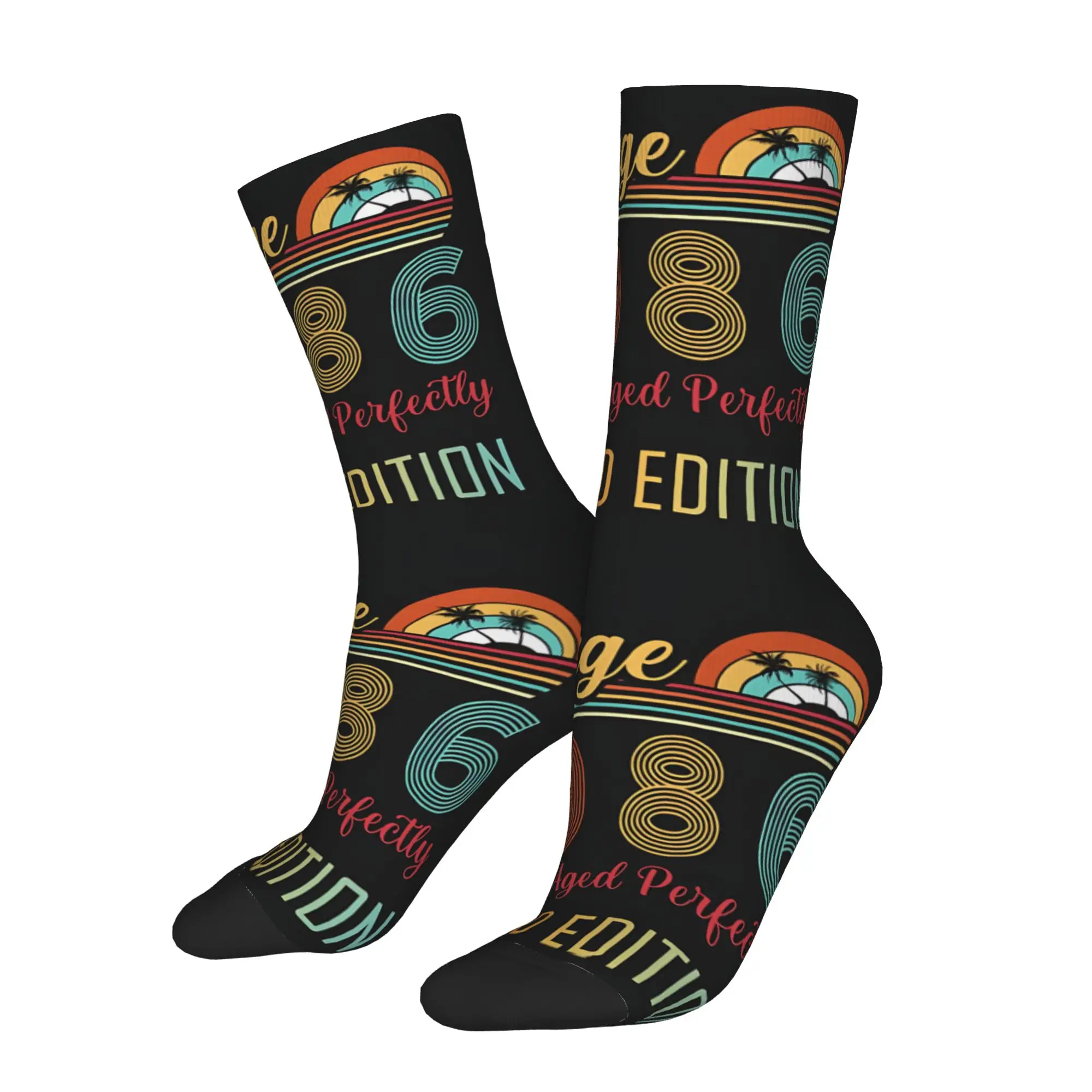 1 Pair Funny Crazy Sock for Men Vintage 1986 Aged Perfectly Sunset Retro Print Hip Hop Vintage 1986 Pattern Printed Sock Novelty