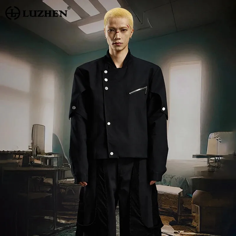 

LUZHEN 2025 Новая повседневная куртка с карманами на молнии и перекрестной планкой, мужская модная однотонная уличная красивая мужская куртка JY5141