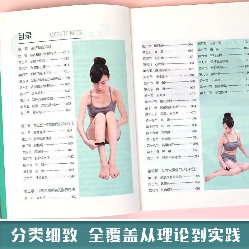 Gua sha ilustrado em um brilho pontos de acupuntura humana doméstico gua sha livro de cuidados de saúde medicina chinesa básica