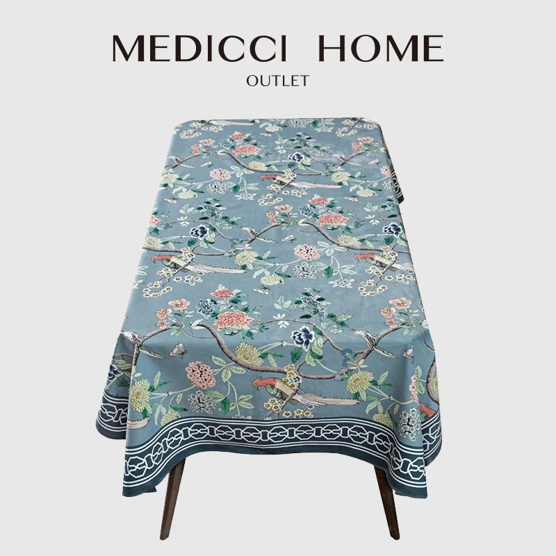 Medicci Home Rectangle Accent Chinese Patterns Quaint Elegant Luxury Velvet Table Cover For Kitchen Dinning Tabletop Decoration