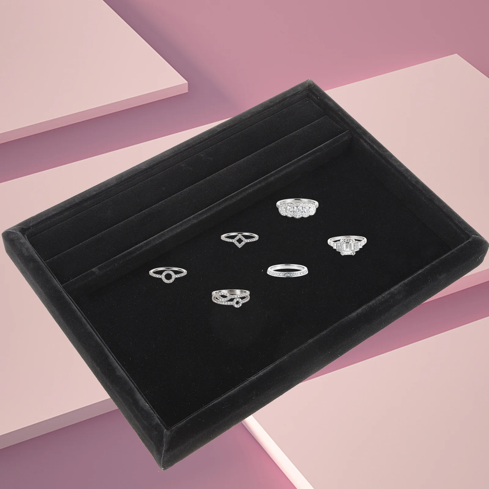 لوحة عرض مجوهرات من الفلانيل الأسود منظم عملي لخاتم وقلادة وسوار وحلق وصينية عرض وصينية مجوهرات