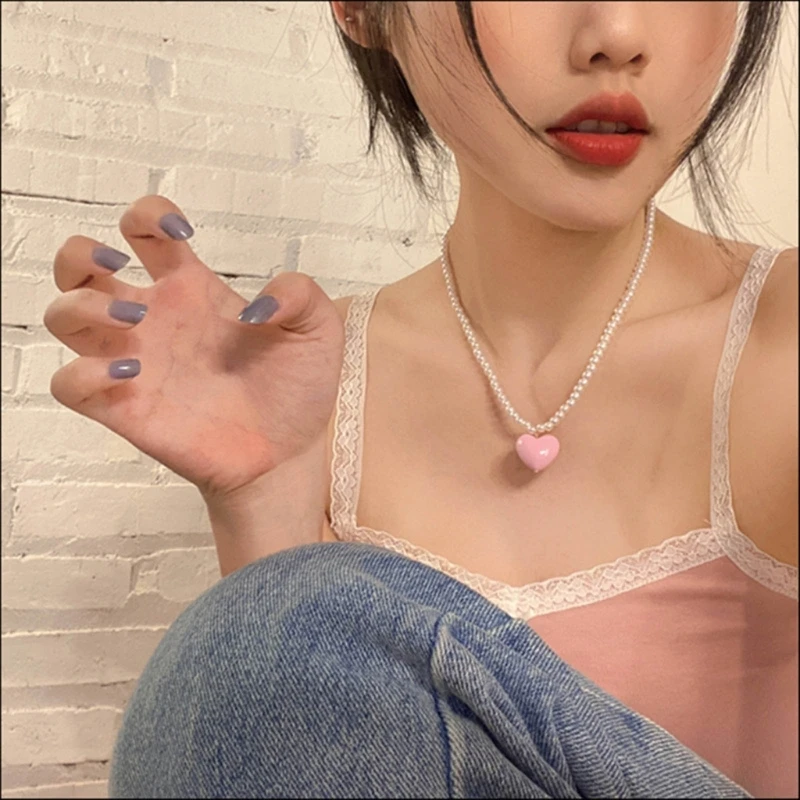 Fashion Heart Pendant Necklace Choker Neck Chain Elegant Pearl Collarbone Chain Dropsale