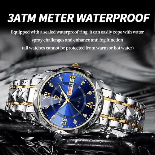 Imagen 2 del producto Reloj de pulsera BINBOND de lujo para hombre, resistente al agua, luminoso, con fecha, semana, relojes para hombre, reloj de cuarzo de acero inoxidable para hombre, reloj masculino