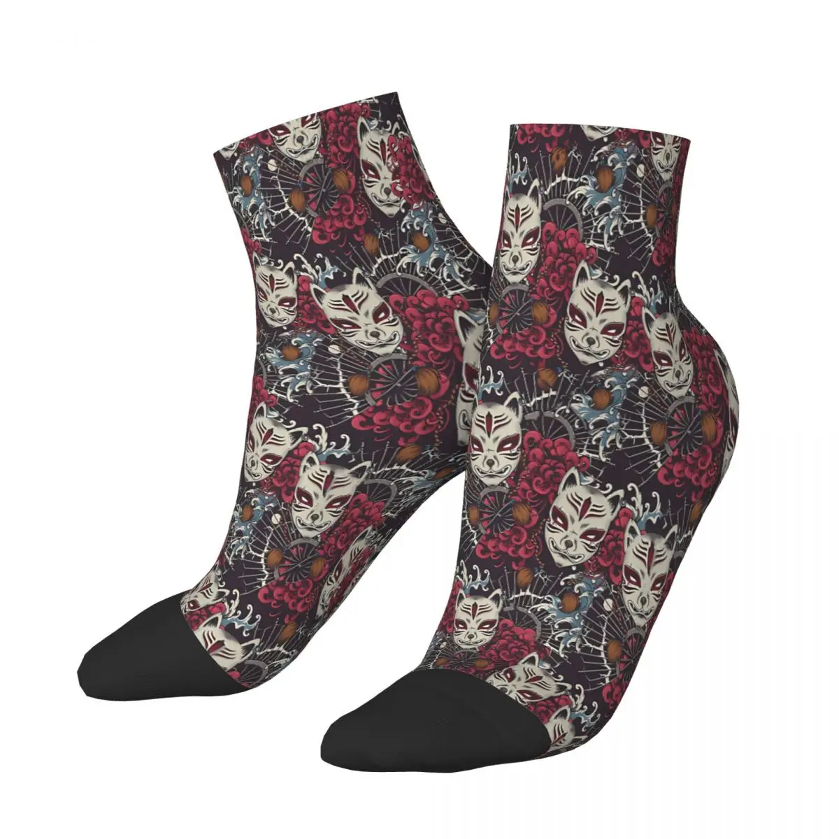 Kitsune Mask Pattern Japanese Ankle Socks Male Mens Women Spring Stockings Printed