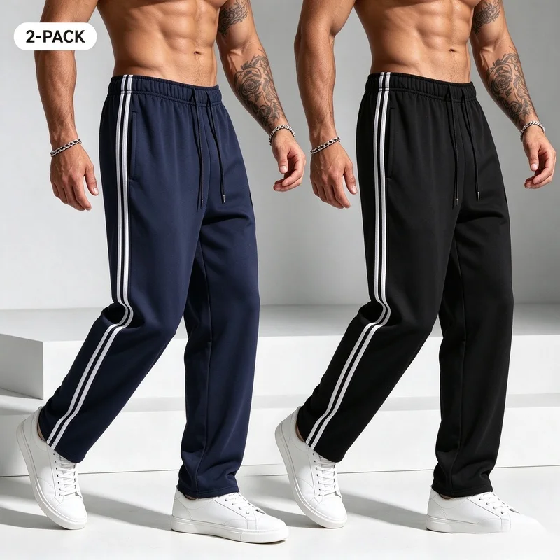 2PC Men's Loose Casual Pants Knitted Fabric Straight Leg Pants Spring And Autumn Fitness Jogging Pants Men's Casual Sportswear