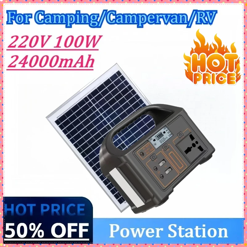 

220V 100W 24000mAh Portable Power Station Solar Generator LiFePo4 Battery Energy Storage Supply Camping Campervan High Quality