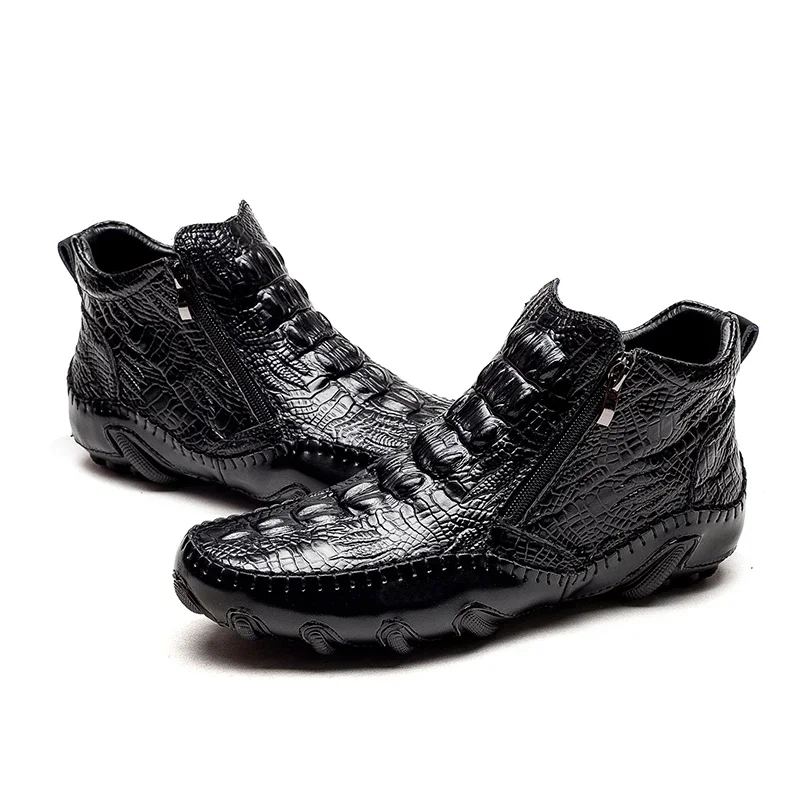 

Spring Winter Fur Men's Chelsea Boots Leather Casual Shoes Male Crocodile Pattern Men Leather Shoes Big Size 47