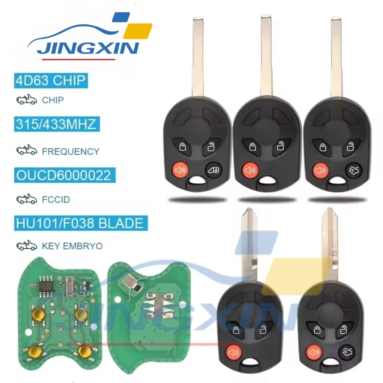 Jingxin 3/4 Button OUCD6000022 4D63 80bit Chip Laser Blade 315/433MHz Remote Key For Ford C-Max/Escape/Focus 2013 2017 2018 2019