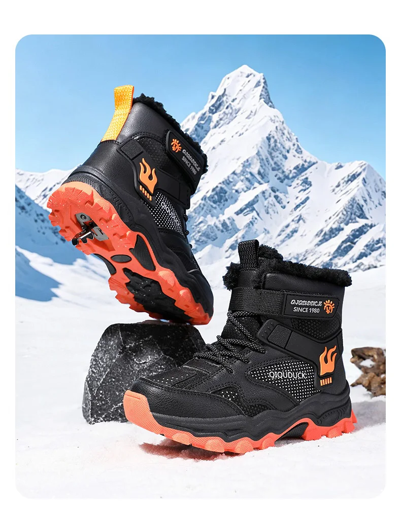 Kinder-Schneestiefel Wintermode Hohe Plüsch-Wanderschuhe Rutschfeste Outdoor-Sneaker für Jungen Wasserdicht – Detail 8
