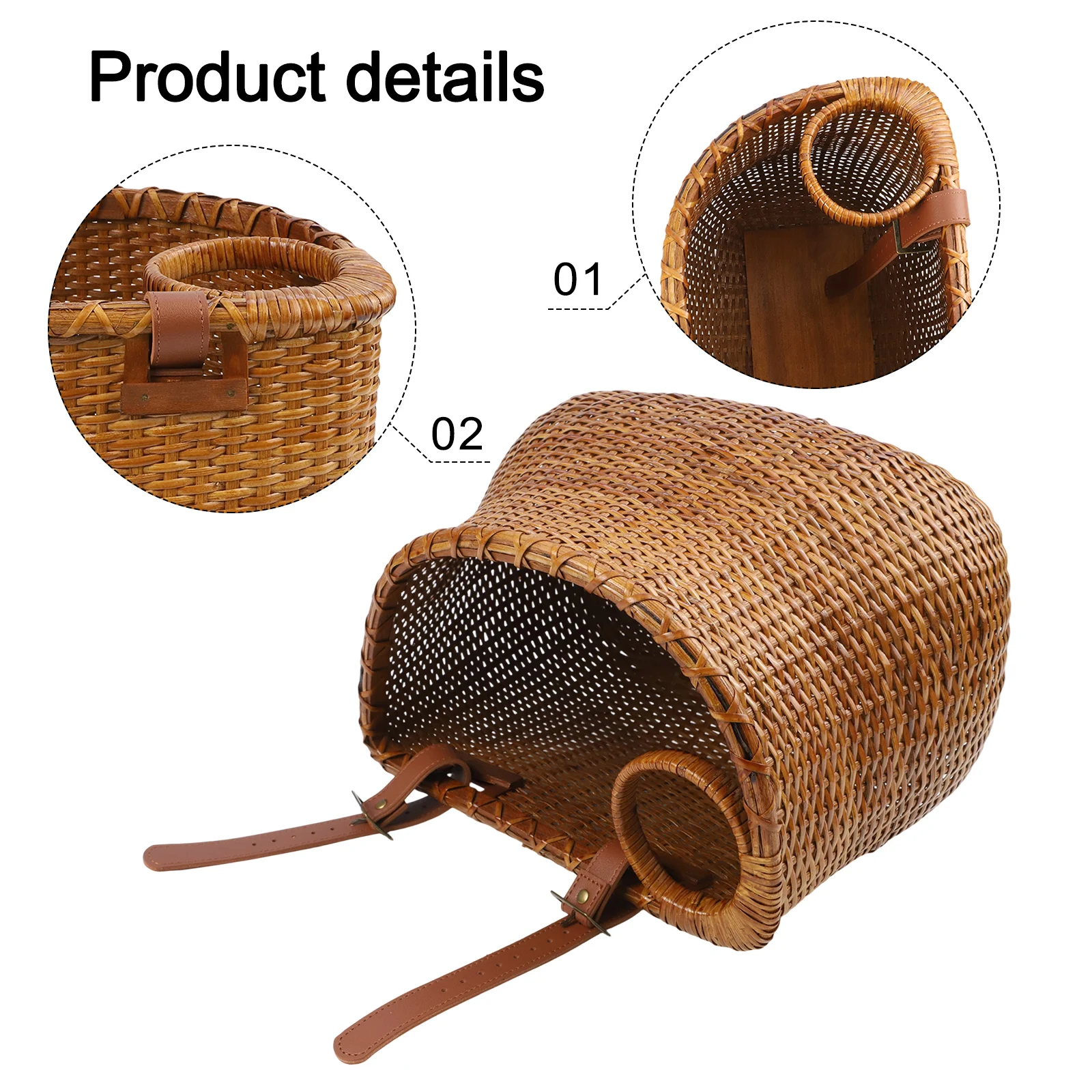 

For Daily Use Bicycle Basket Bicycle Accessories Dark Brown Handmade Craftsmanship Large Capacity Leather Buckle Design