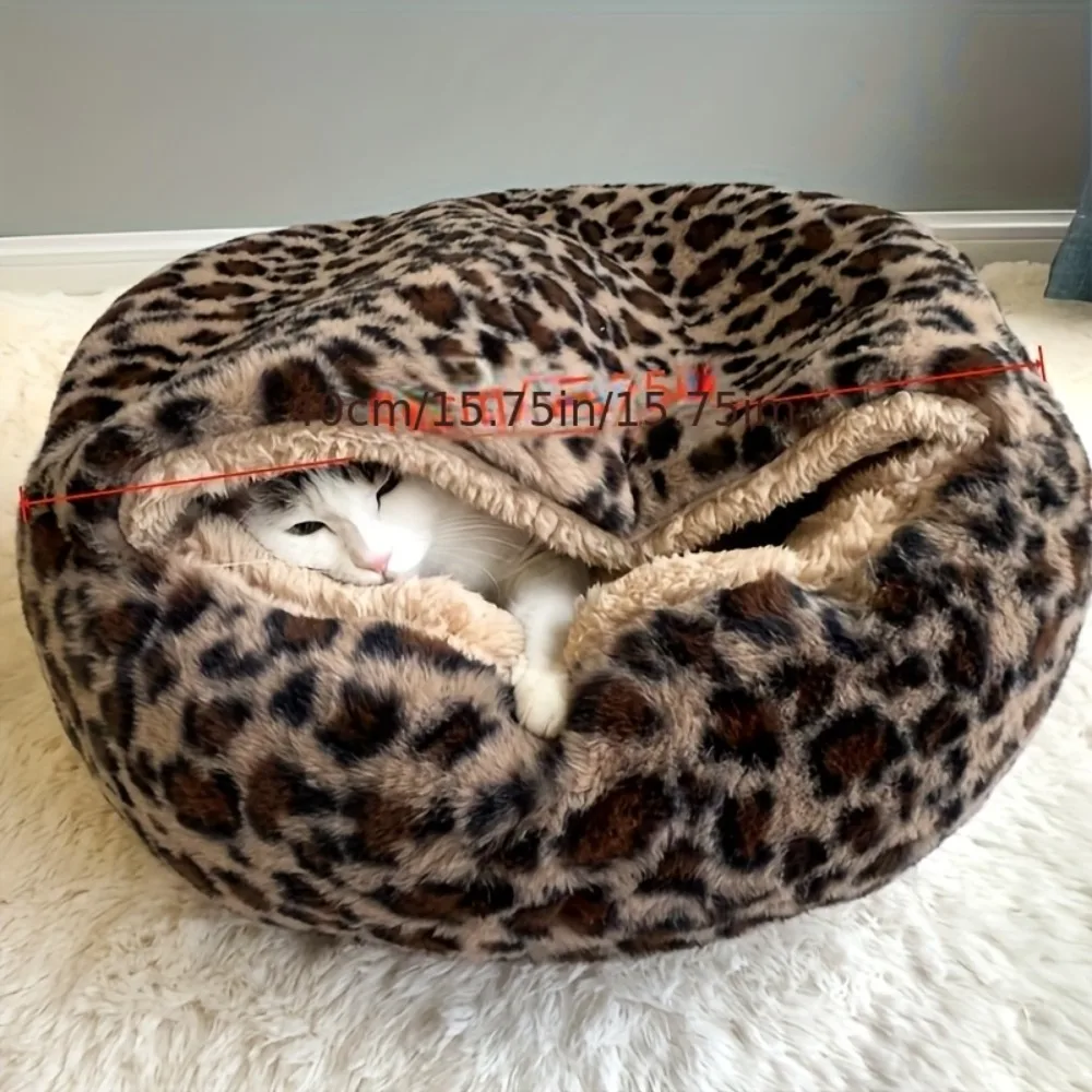 

Round Plush Fluffy Hooded Cat Bed Cave Cat Beds For Indoor Cats Washable Pets Nest Self Warming Cats Bed Cave