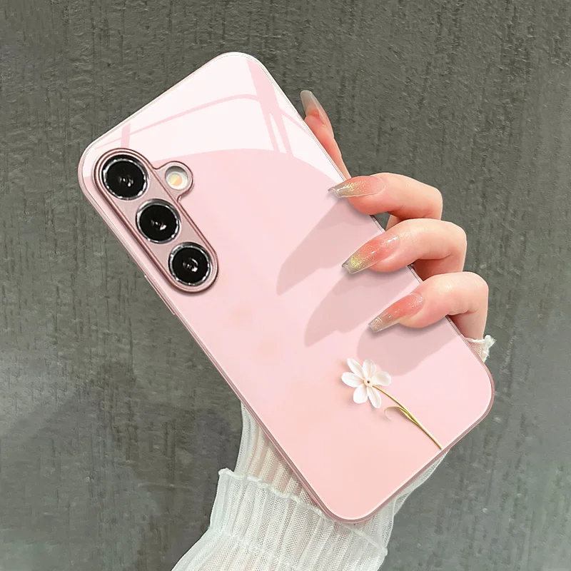 Simple Lily Flower Phone case s26 ultra case s25 s24 Glass phone case for Samsung Galaxy s26/s25/s24/s23/s22/s21 Ultra FE Plus
