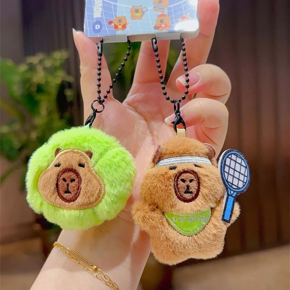 Brown Soft Capybara Key Ring Cross Dressing Funny Backpack Flutter Doll PP Cotton Badminton Cartoon Animal Keychain Bag Pendant