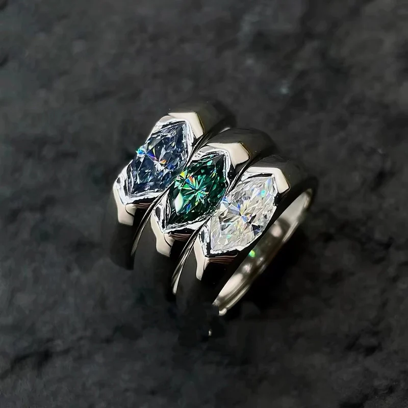 Zircon Blue Green White Horus Eye Ring Men's Trendy Personality Creative Geometric Finger Jewelry Open Size Rings KOFSAC