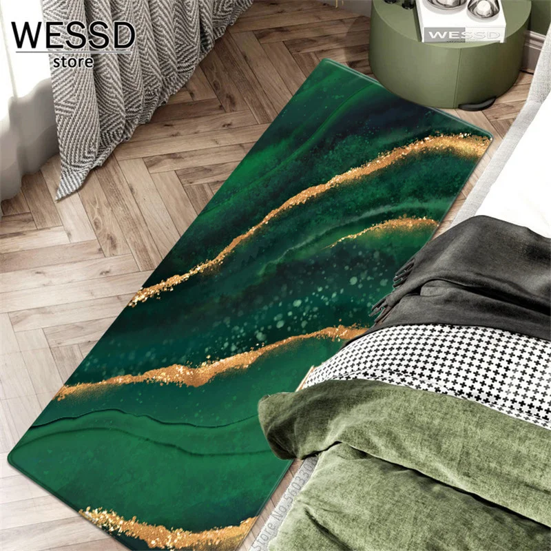 Green Long Carpet For Kitchen Floor Abstract Marble Bathroom Mat Home Decorations Chair Table Mat Hallway Rug Bedroom Bedside