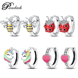 925 Sterling Silver Exquisite Bee Butterfly Ladybug Earrings For Women Romantic Pink Heart-Shaped Earrings Wedding Party Jewelry