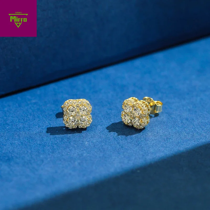 

Clover 8A Cubic Zirconia Stud Earrings with 925 Sterling Silver Sparkling Flower Diamond Wedding Earrings Jewelry