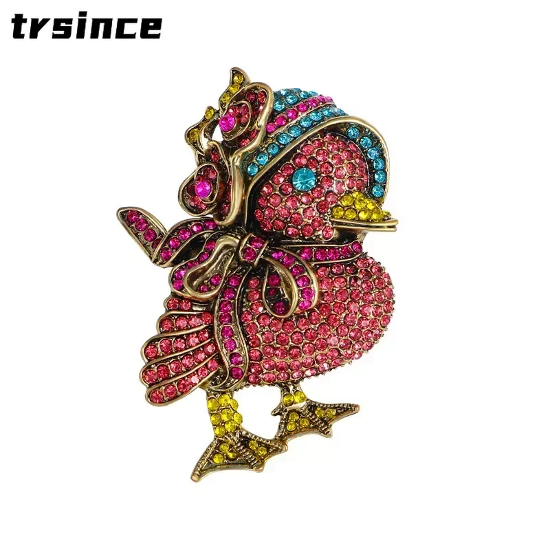 Vintage Elegant Full Rhinestone Duck Brooch Pin Large Corsage Cartoon Animal Animal Flower Fashion Clothing Accessories