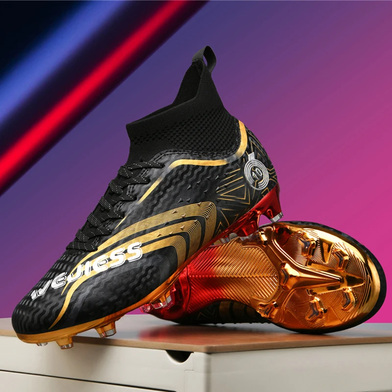 รองเท้าฟุตบอลชาย FG Non-SLIP Turf ฟุตบอล Cleats Electroplating Design รองเท้า Ultralight รองเท้าผ้าใบ High TOP รองเท้าฟุตบอล