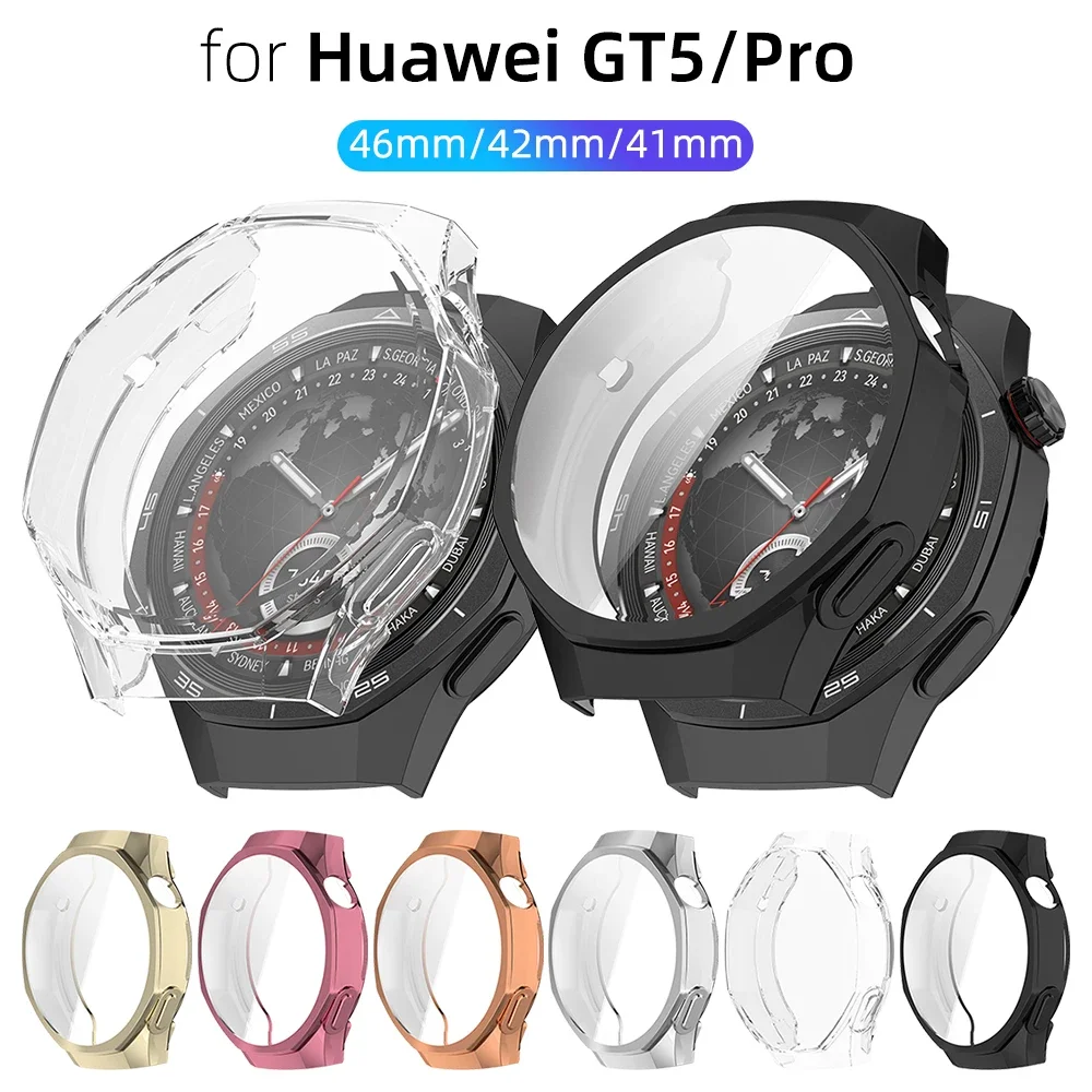 Coque en TPU pour Huawei Watch 5/GT5/GT5 Pro 41/42/46mm, housse de protection complète, protecteur d'écran, coque anti-rayures, accessoires